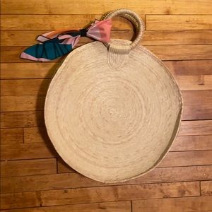 Oversized Round Woven Tote with scarf tie NEW